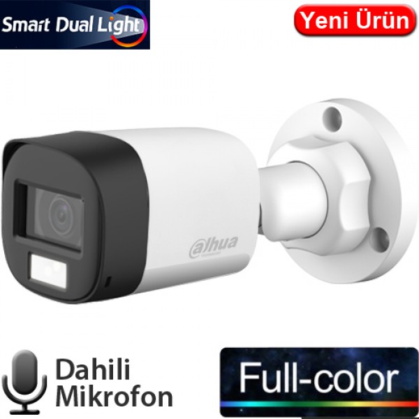 DAHUA HD 2MP SMART DUAL LIGHT BULLET CAMERA WITH BUILT IN MIC  DH-HAC-B1A21P-U-IL-A